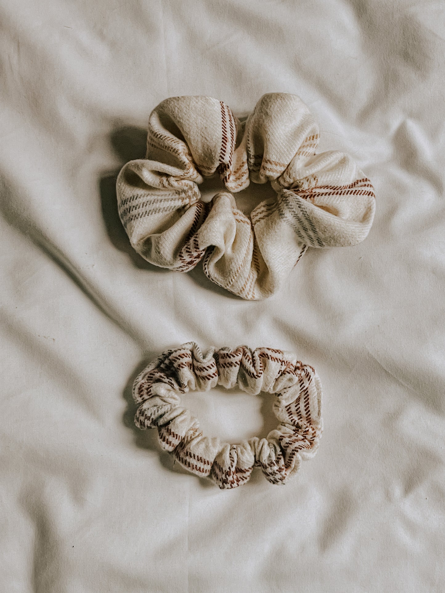 Cream Striped Plaid Scrunchie