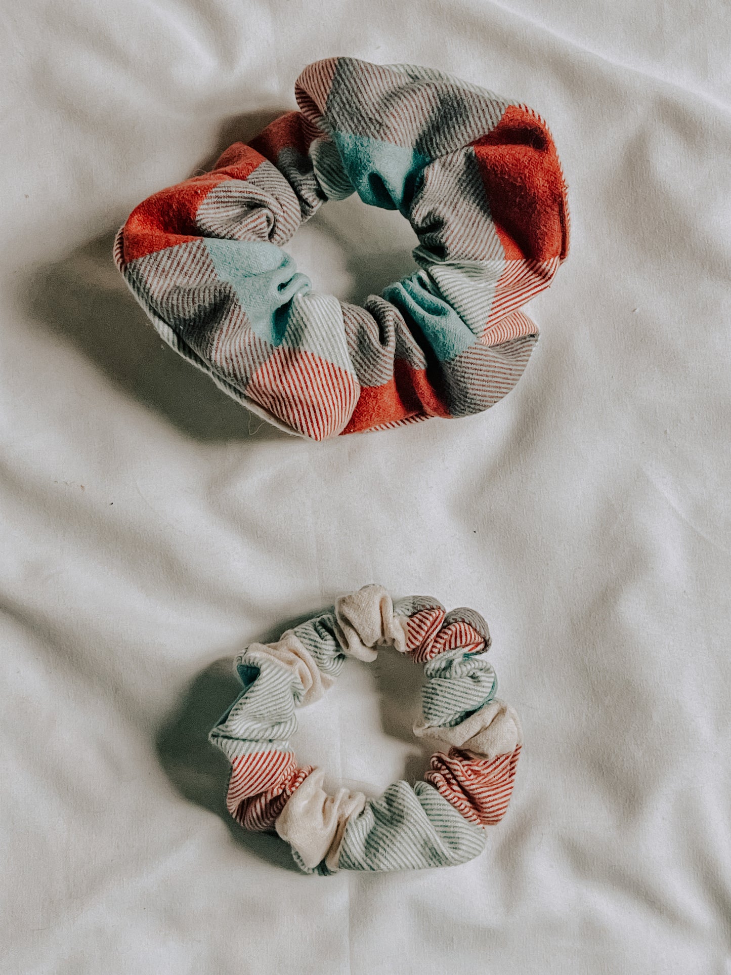 Orange and Teal Check Scrunchie