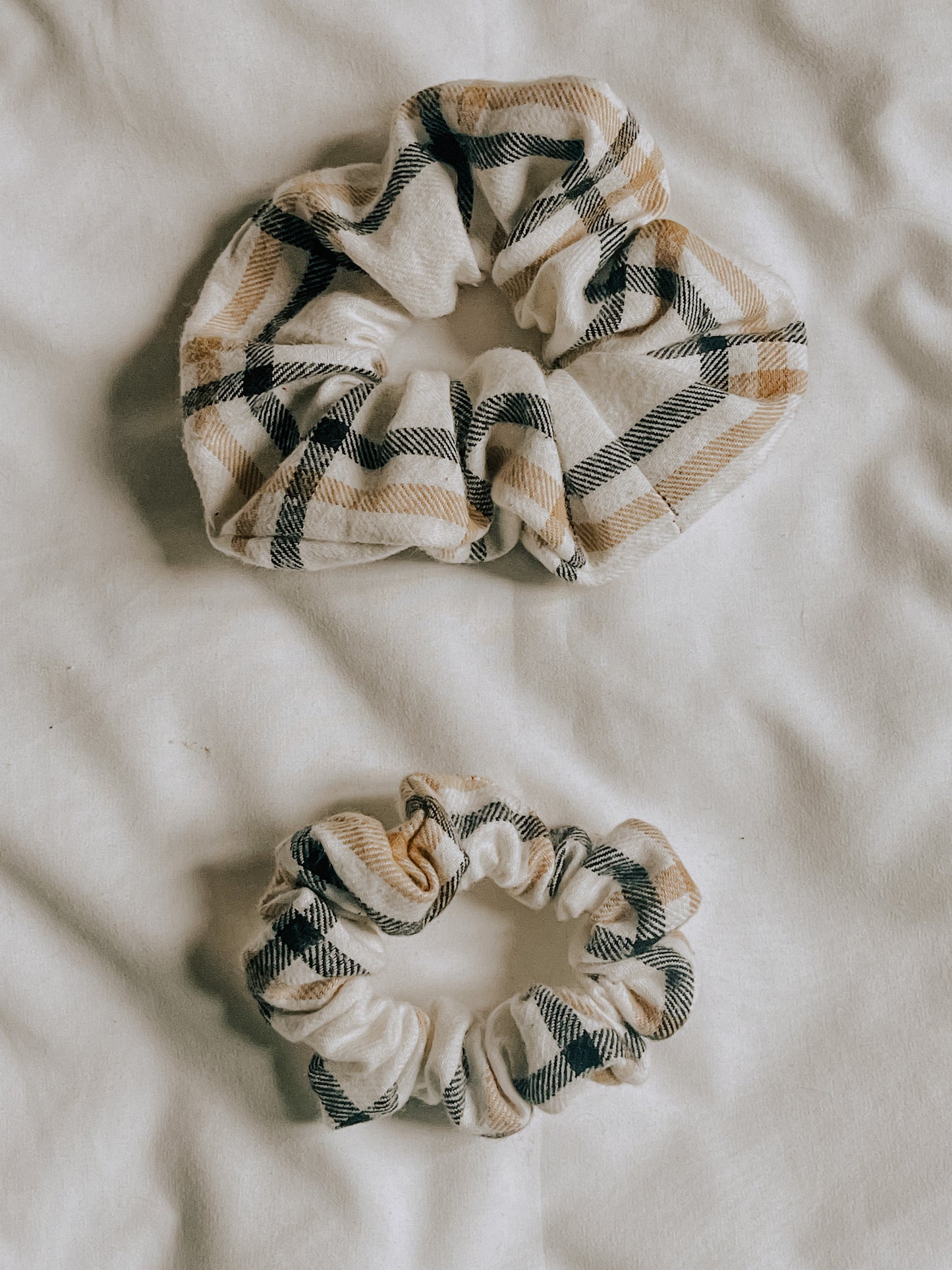 Cream and Black Plaid Scrunchie