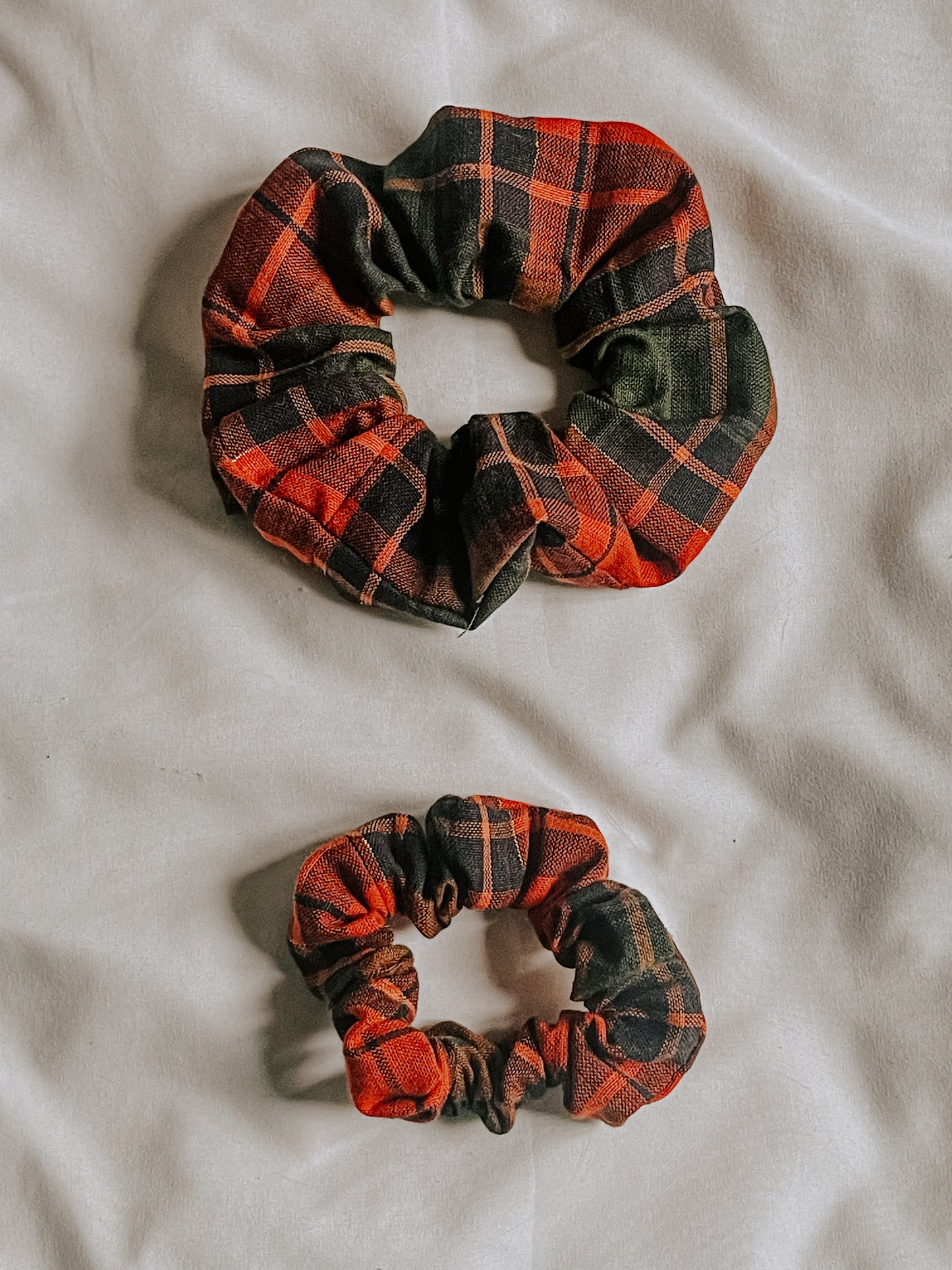 Orange and Green Plaid Scrunchie