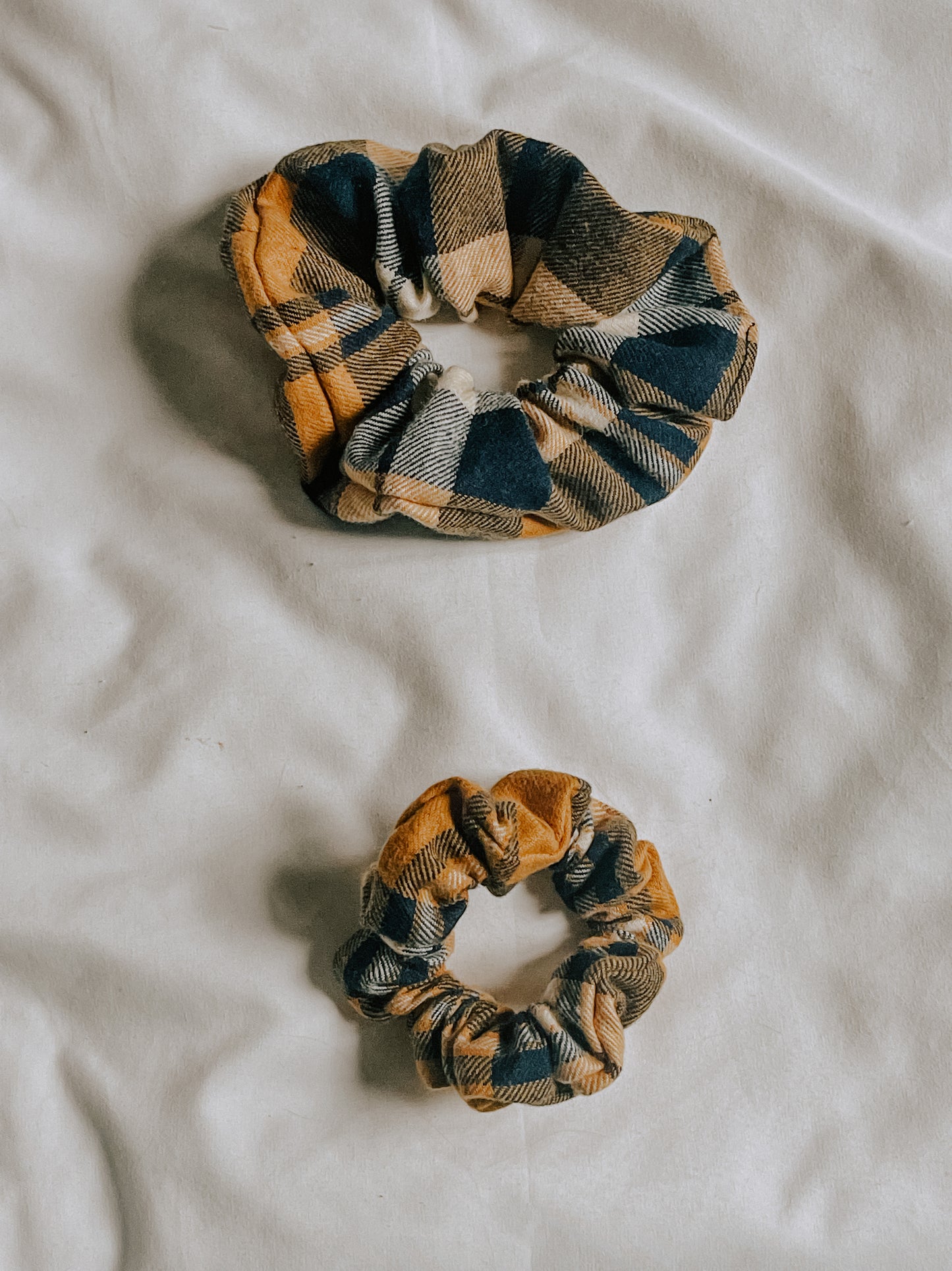 Navy and Yellow Plaid Scrunchie